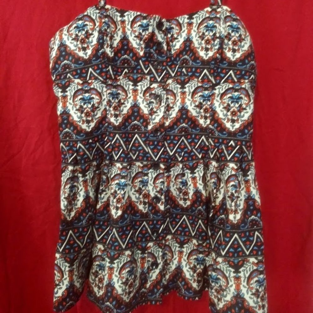 Rare woman's summer print button up spaghetti strap